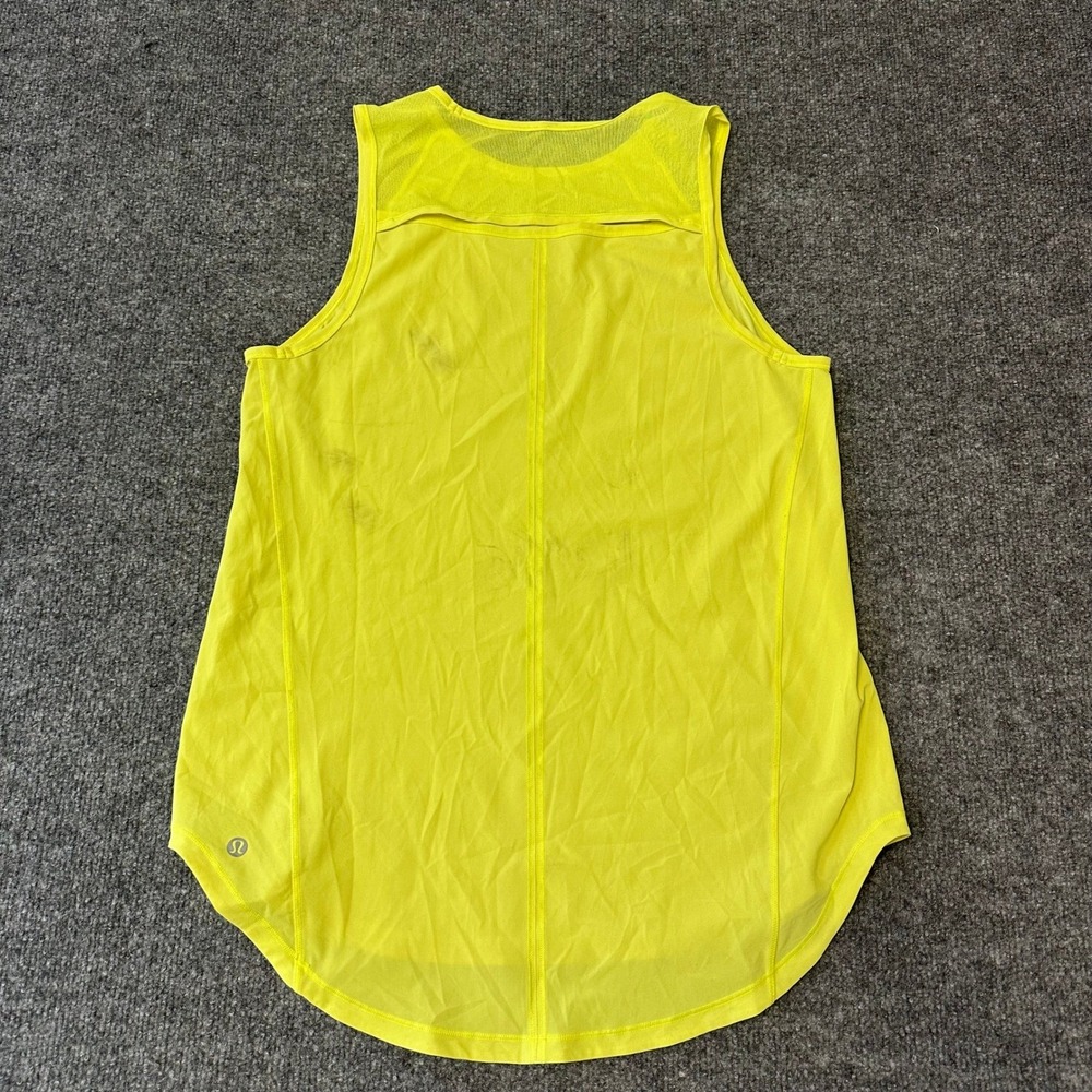 Lululemon Tank Top Womens Size 6 Neon Yellow Mesh Back Athletic Running Stained - Picture 5 of 7